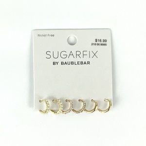 SUGARFIX by BaubleBar Crystal Gold and Pearl Hoop Earring Set 3pc - Gold NWT